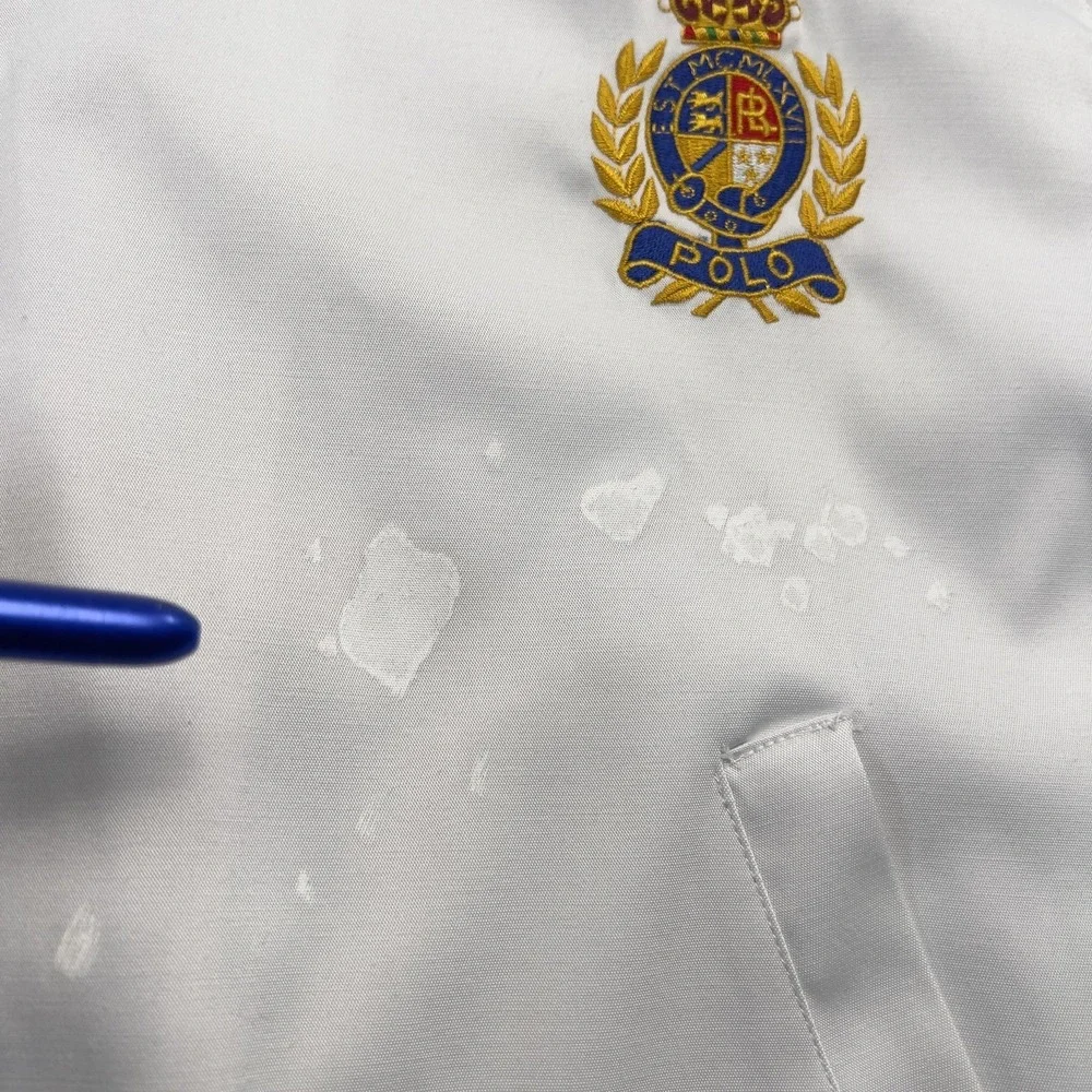 Vintage Polo Ralph Lauren Varsity Jacket Mens L White Satin Crest Hong Kong 90s